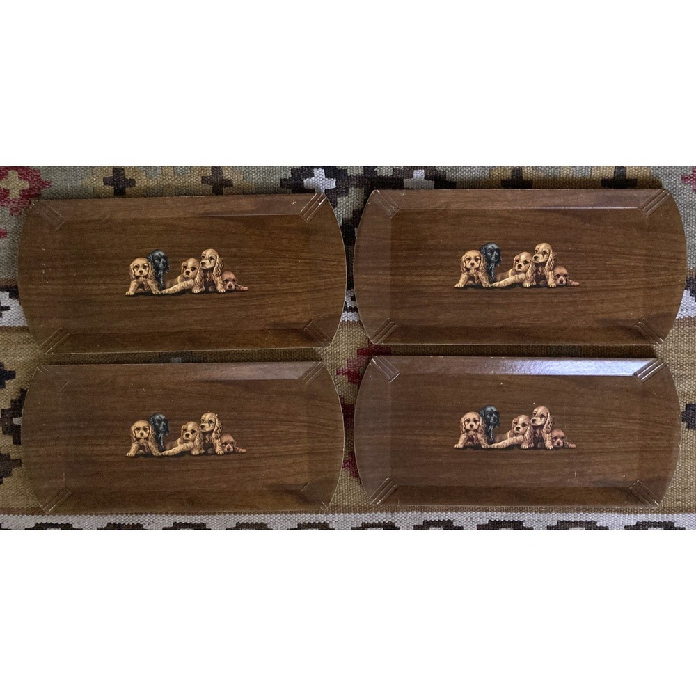 Vintage Hasko set of buffet luncheon lap serving trays puppies dogs litho 1950's